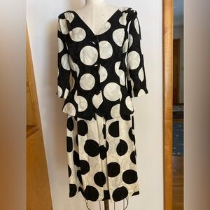 Flora Kung Large Polka Dot Black and White 2pc Peplum Floral Midi Ensemble Retro